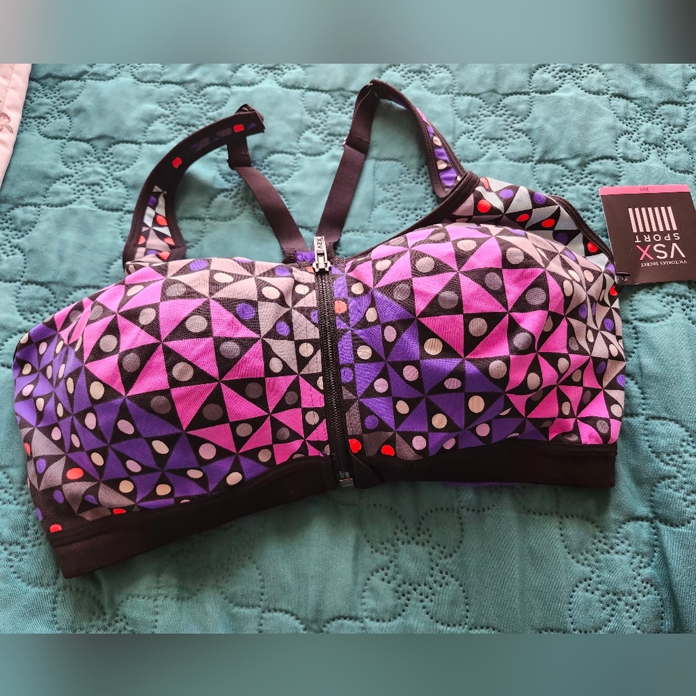 VSX Sports Women's Pink & Purple Front-Zip Sports Bra.